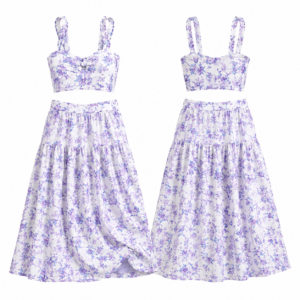 White and Purple Coordinated Clothing Set