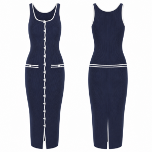 White and Navy Contrast Dress