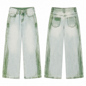 White and Green Contrast Denim Jeans