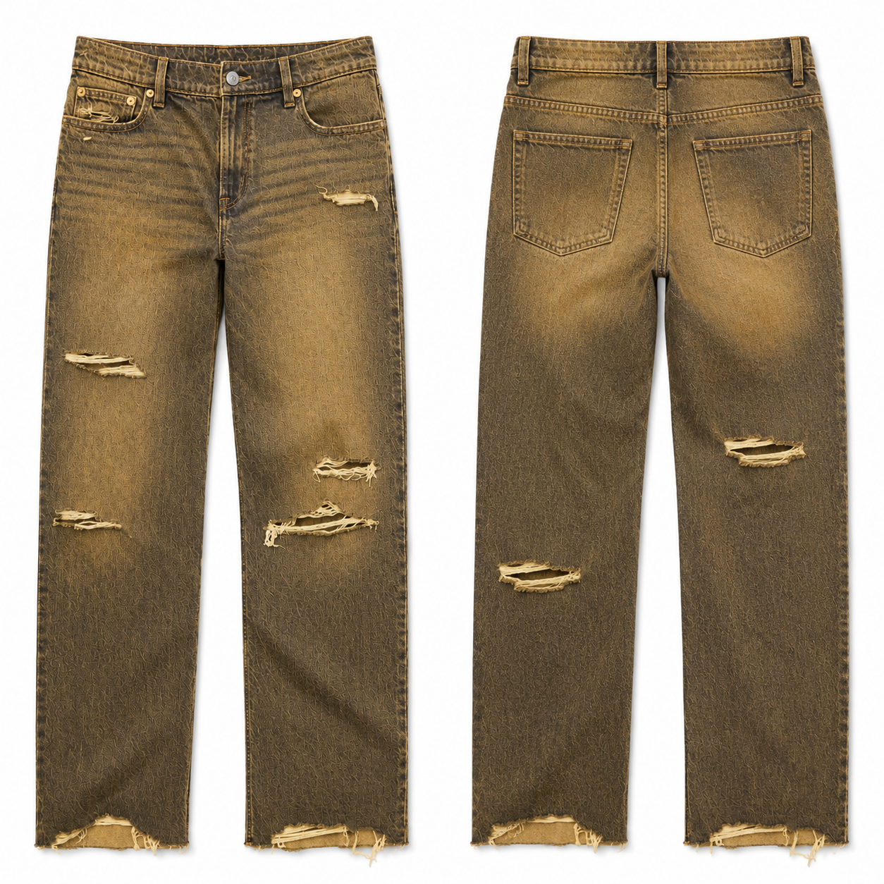 Gold and Brown Contrast Denim Jeans