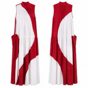 Red and White Contrast Dress