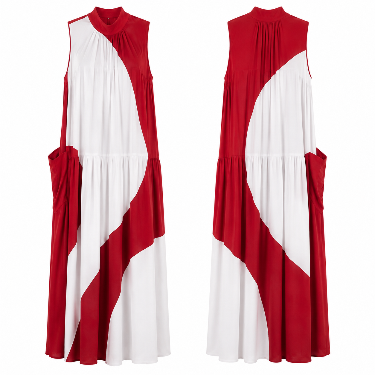 Red and White Contrast Dress