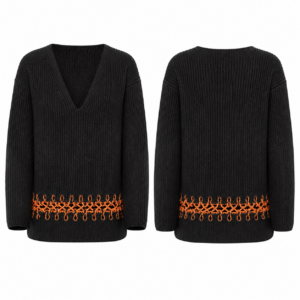 Black and Orange Contrast Knit Sweater