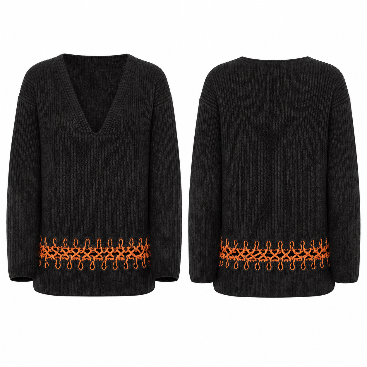 Black and Orange Contrast Knit Sweater