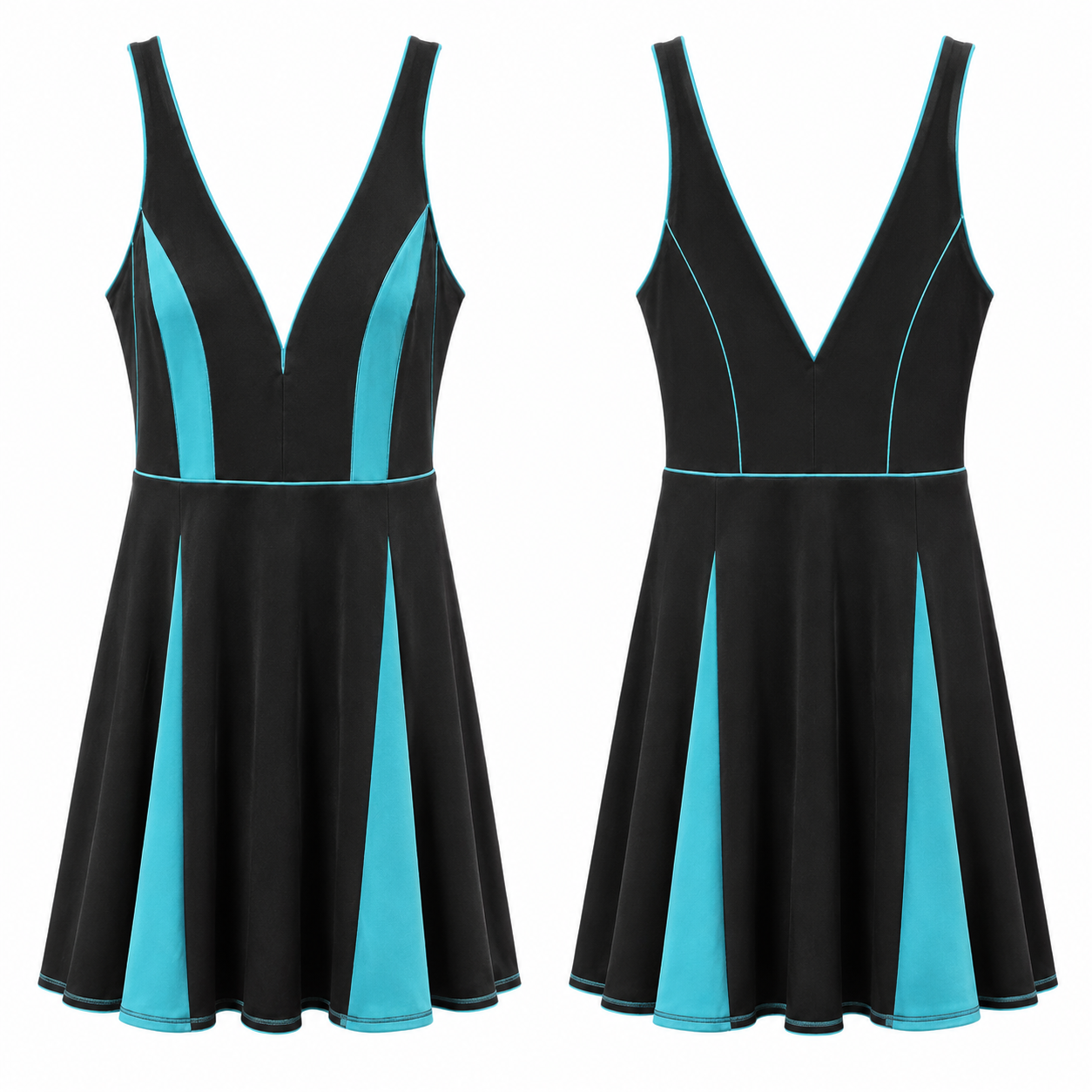Cyan and Black Contrast Dress