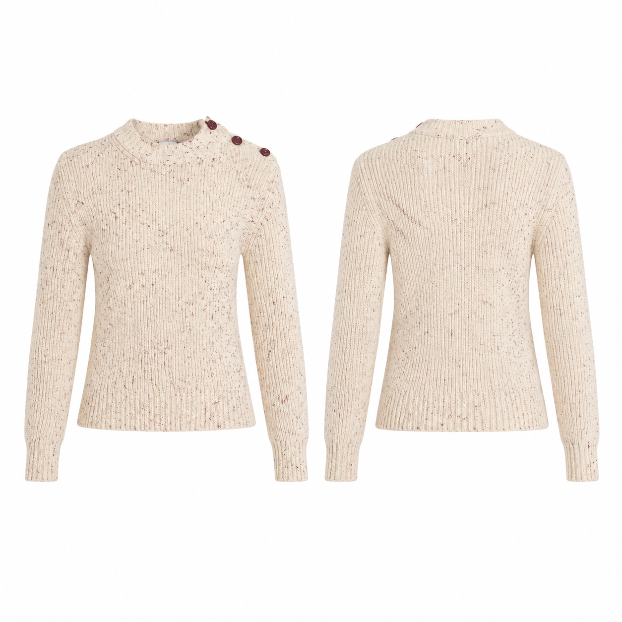 Cream and Maroon Contrast Knit Sweater