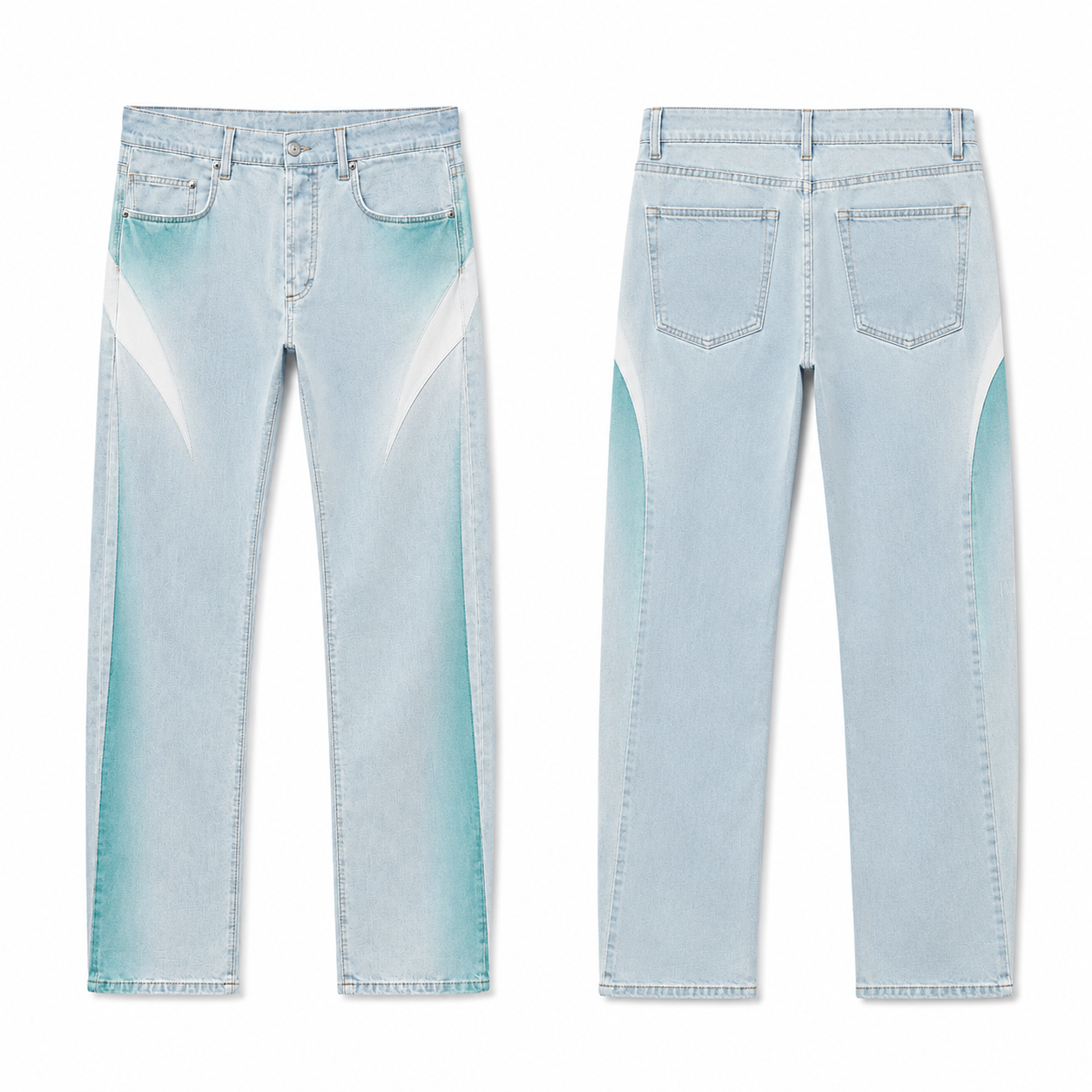 White and Teal Contrast Denim Jeans