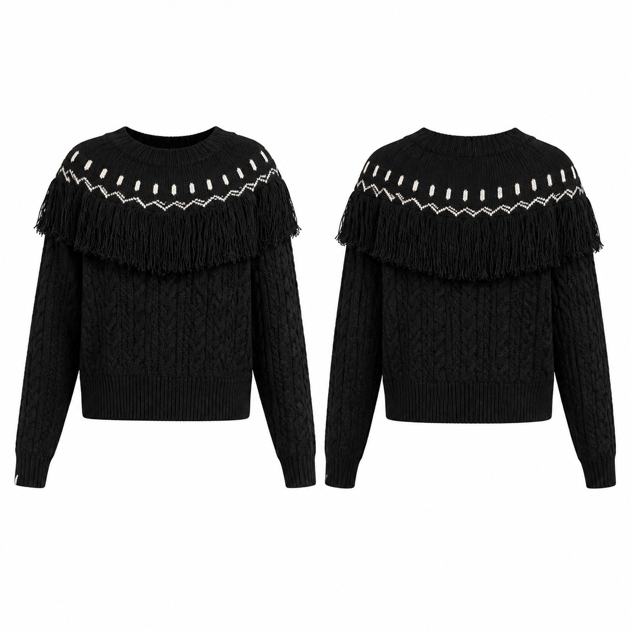 Black and White Contrast Knit Sweater