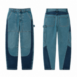 Turquoise and Navy Contrast Denim Jeans