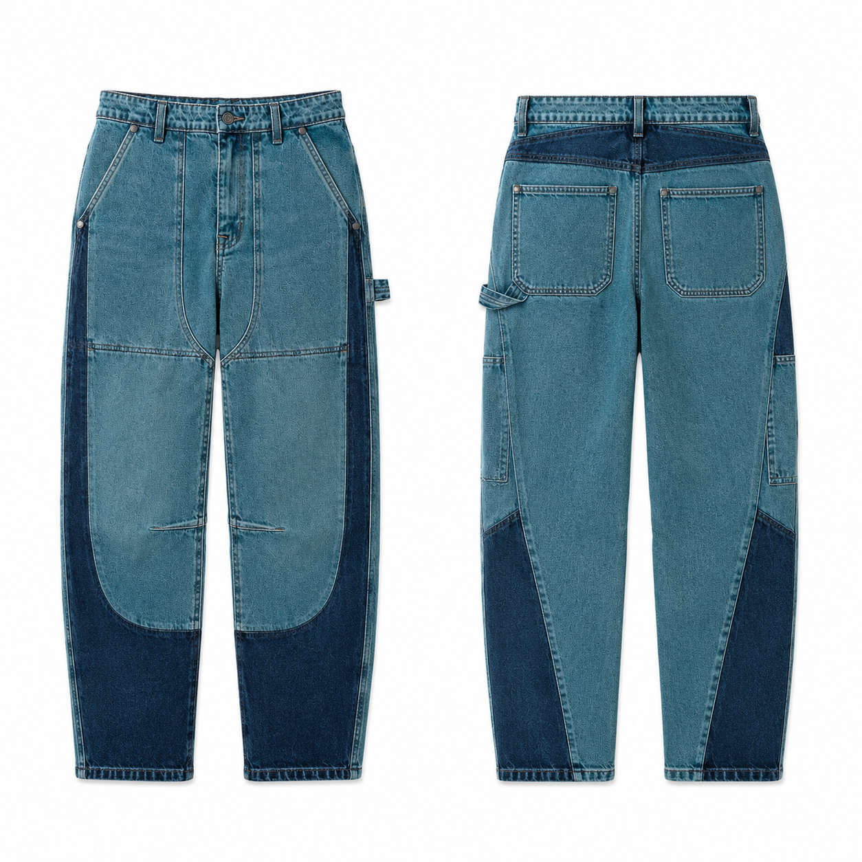 Turquoise and Navy Contrast Denim Jeans
