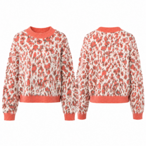Coral and White Contrast Knit Sweater