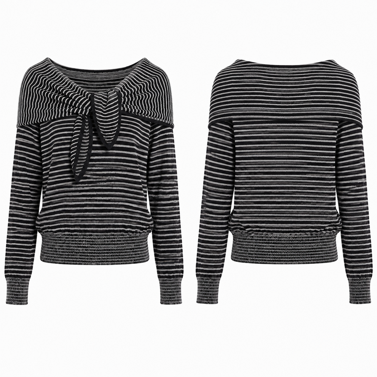 Grey and Black Contrast Knit Sweater