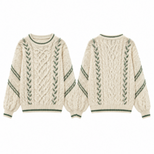 Green and White Contrast Knit Sweater