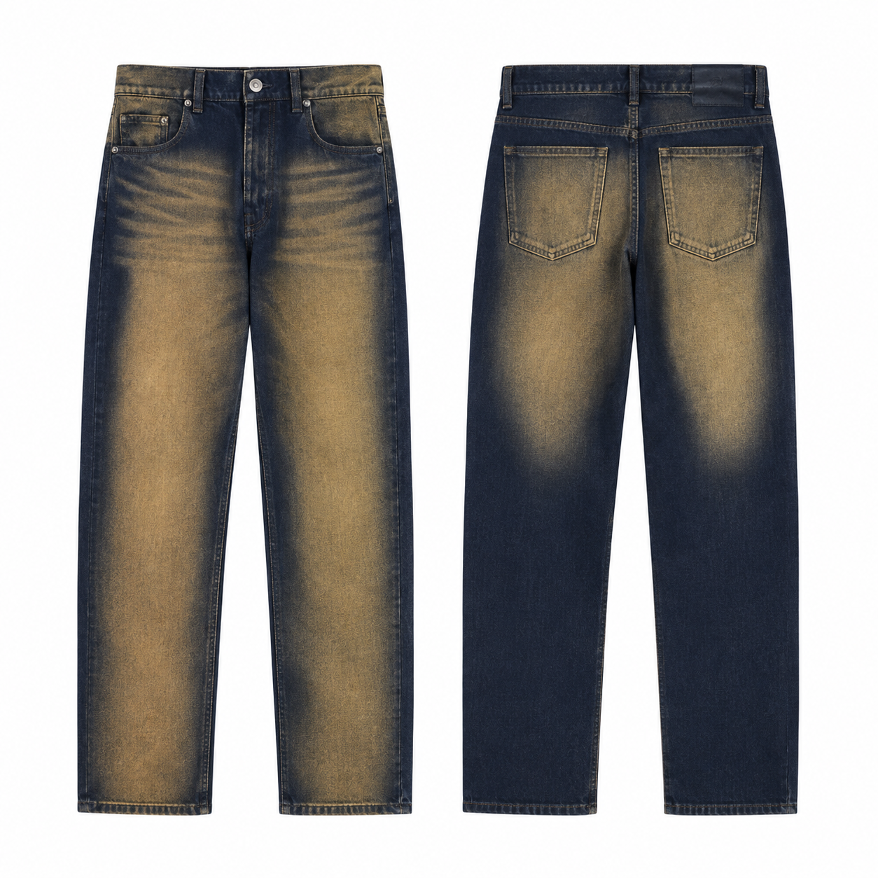 Gold and Navy Contrast Denim Jeans