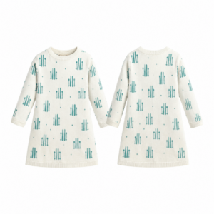 White and Teal Contrast Knit Sweater
