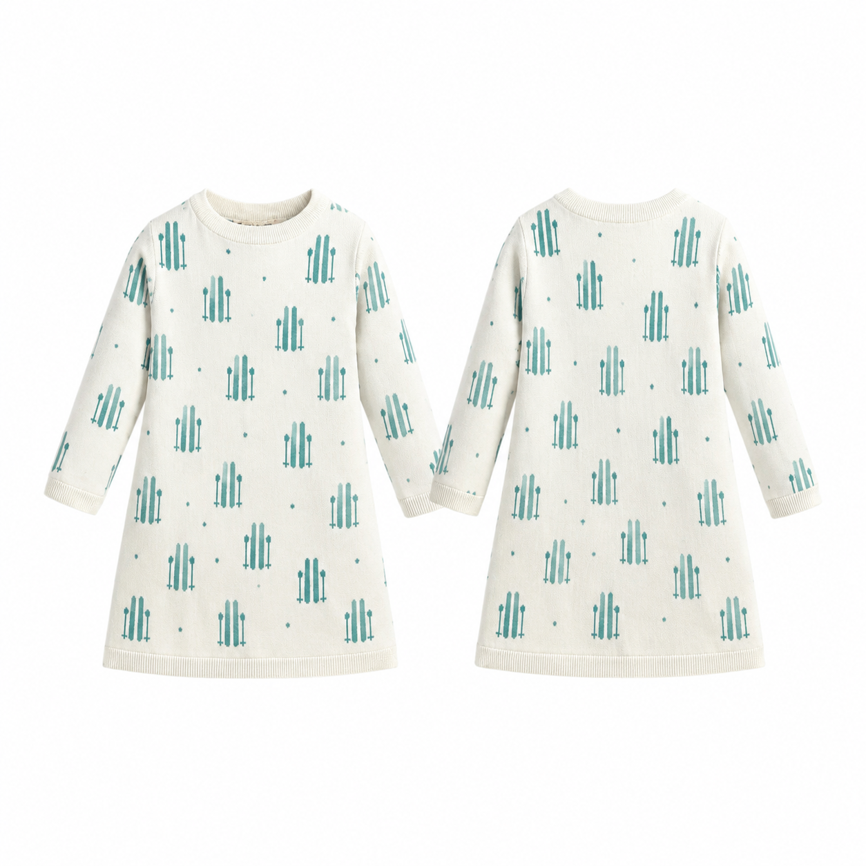White and Teal Contrast Knit Sweater