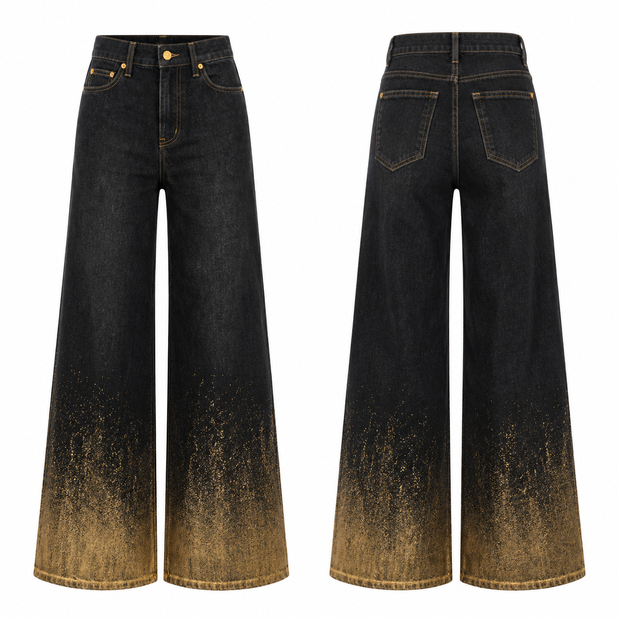 Gold and Black Contrast Denim Jeans