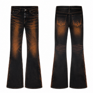 Black and Burnt Orange Washed Flare Denim Jeans