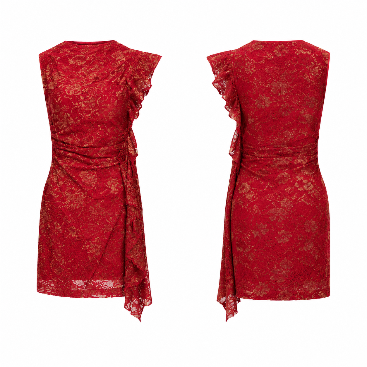 Red and Gold Contrast Dress