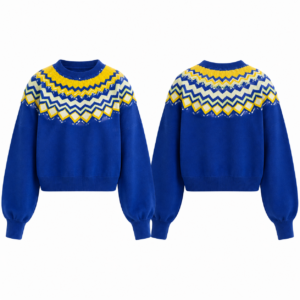 Royal Blue and Yellow Contrast Knit Sweater