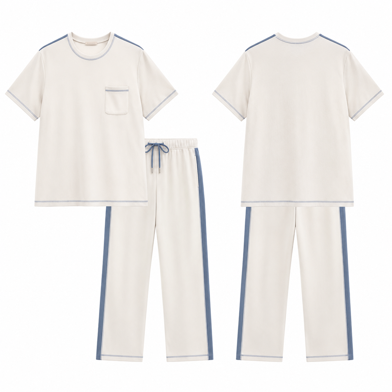 White and Blue Coordinated Clothing Set