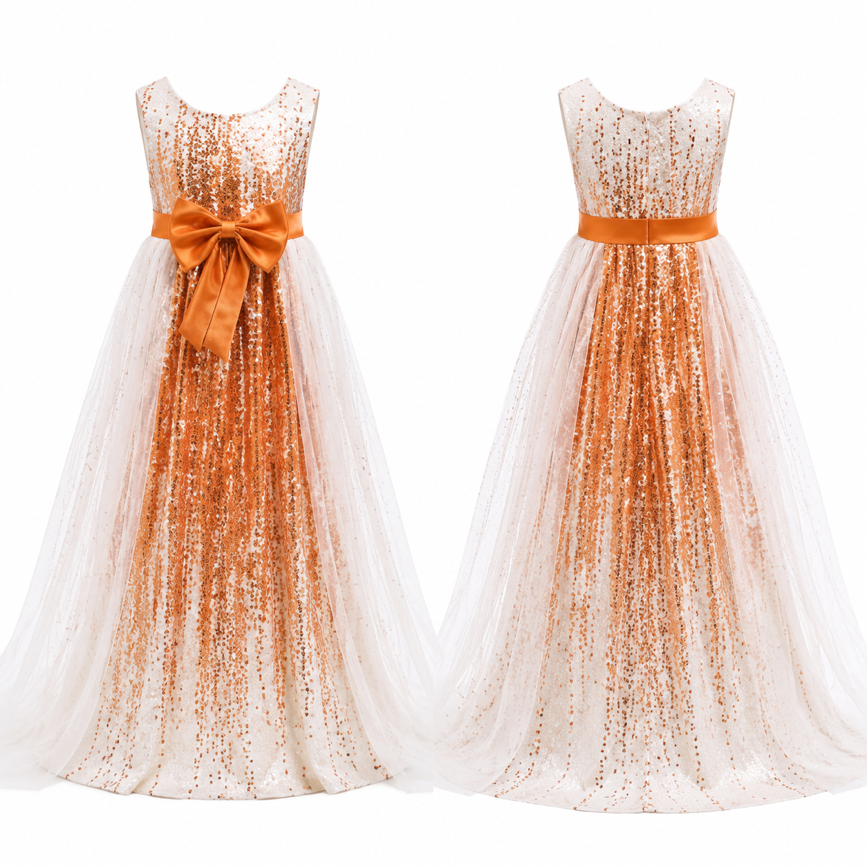 White and Orange Contrast Dress