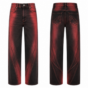 Red and Black Contrast Denim Jeans