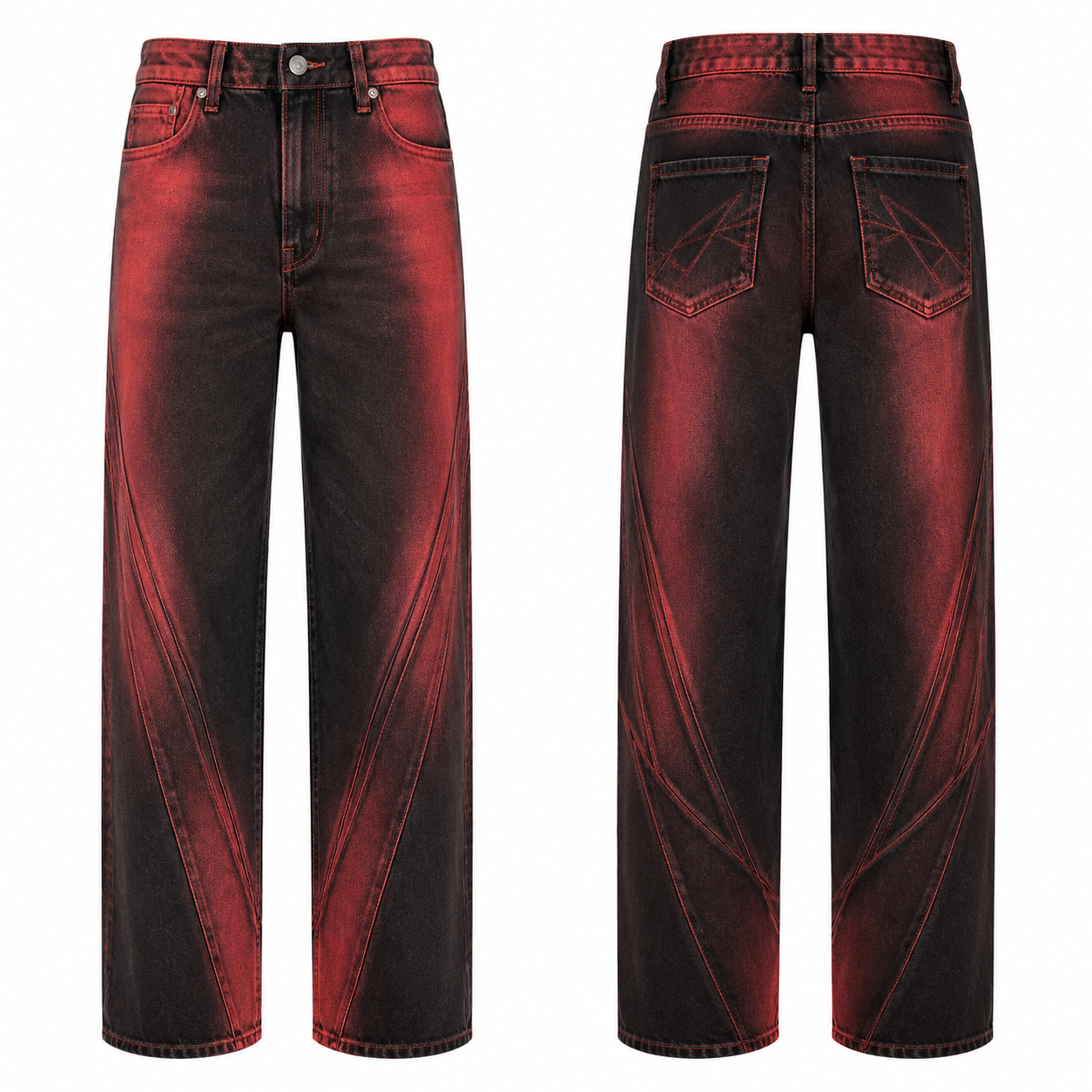 Red and Black Contrast Denim Jeans