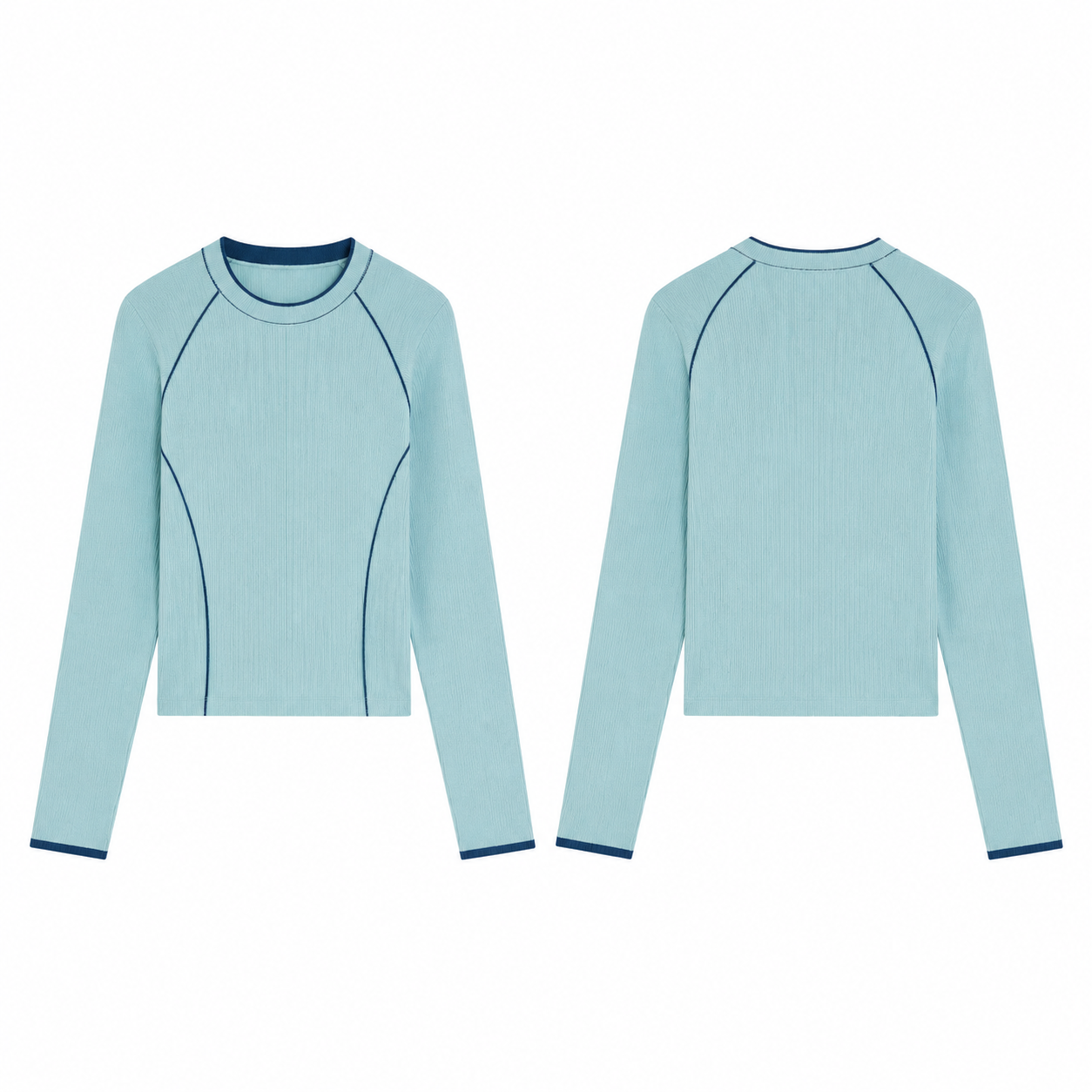 Turquoise and Navy Contrast Knit Sweater